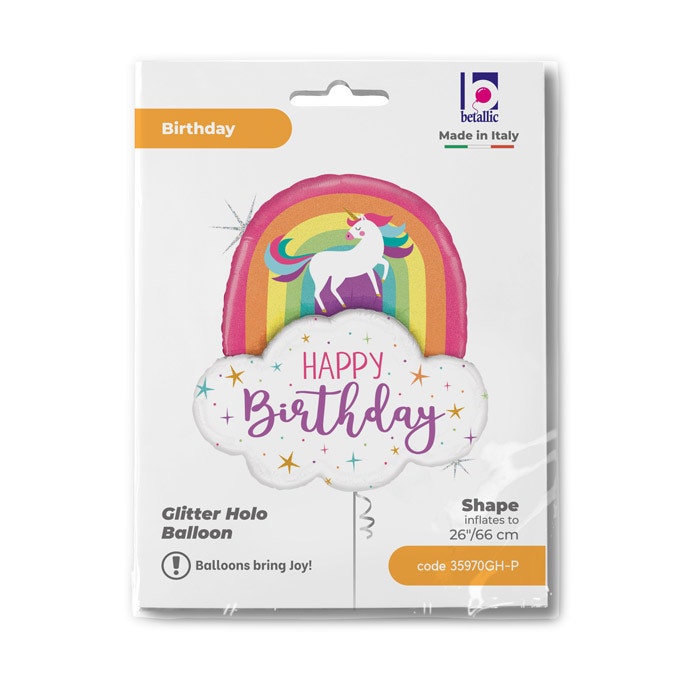 Folieballong Unicorn Rainbow Happy Birthday 66cm