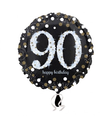 Sifferballonger Folie Sparkling Birthday #90 Svart 45cm