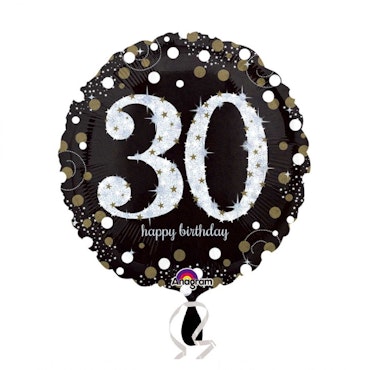 Sifferballonger Folie Sparkling Birthday #30 Svart 45cm