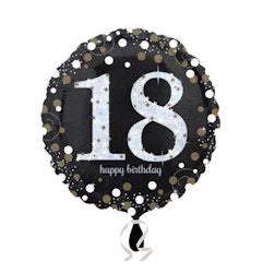 Sifferballonger Folie Sparkling Birthday #18 Svart 45cm