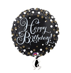 Folieballong Sparkling Happy Birthday Svart 45cm