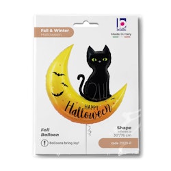 Folieballong Halloween Måne med Svart Katt 76cm