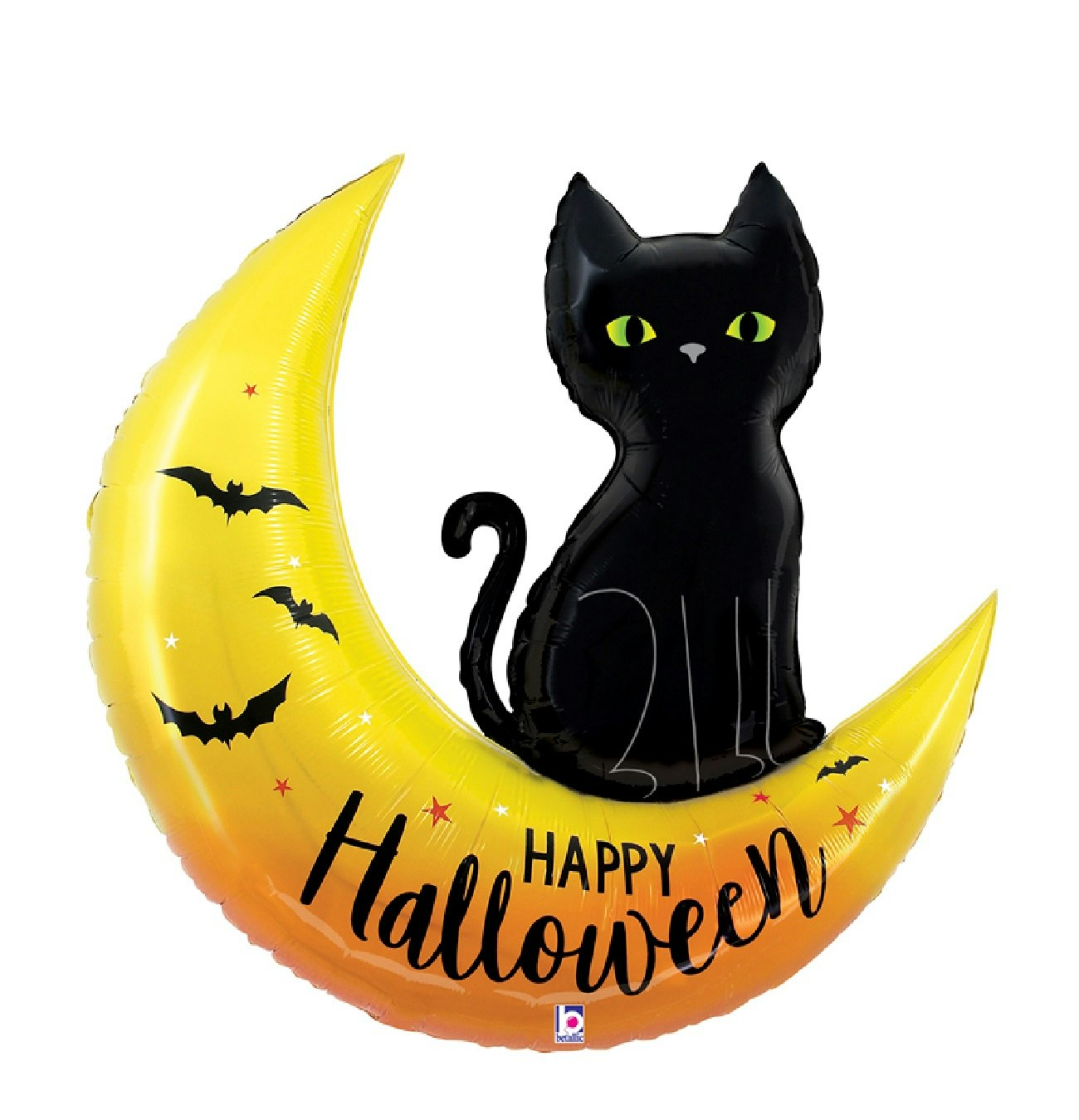 Folieballong Halloween Måne med Svart Katt 76cm