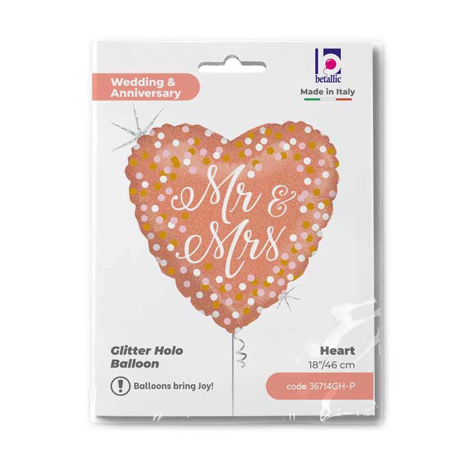 Folieballong Mr & Mrs Rose Gold Holografisk 45cm