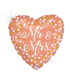 Folieballong Mr & Mrs Rose Gold Holografisk 45cm