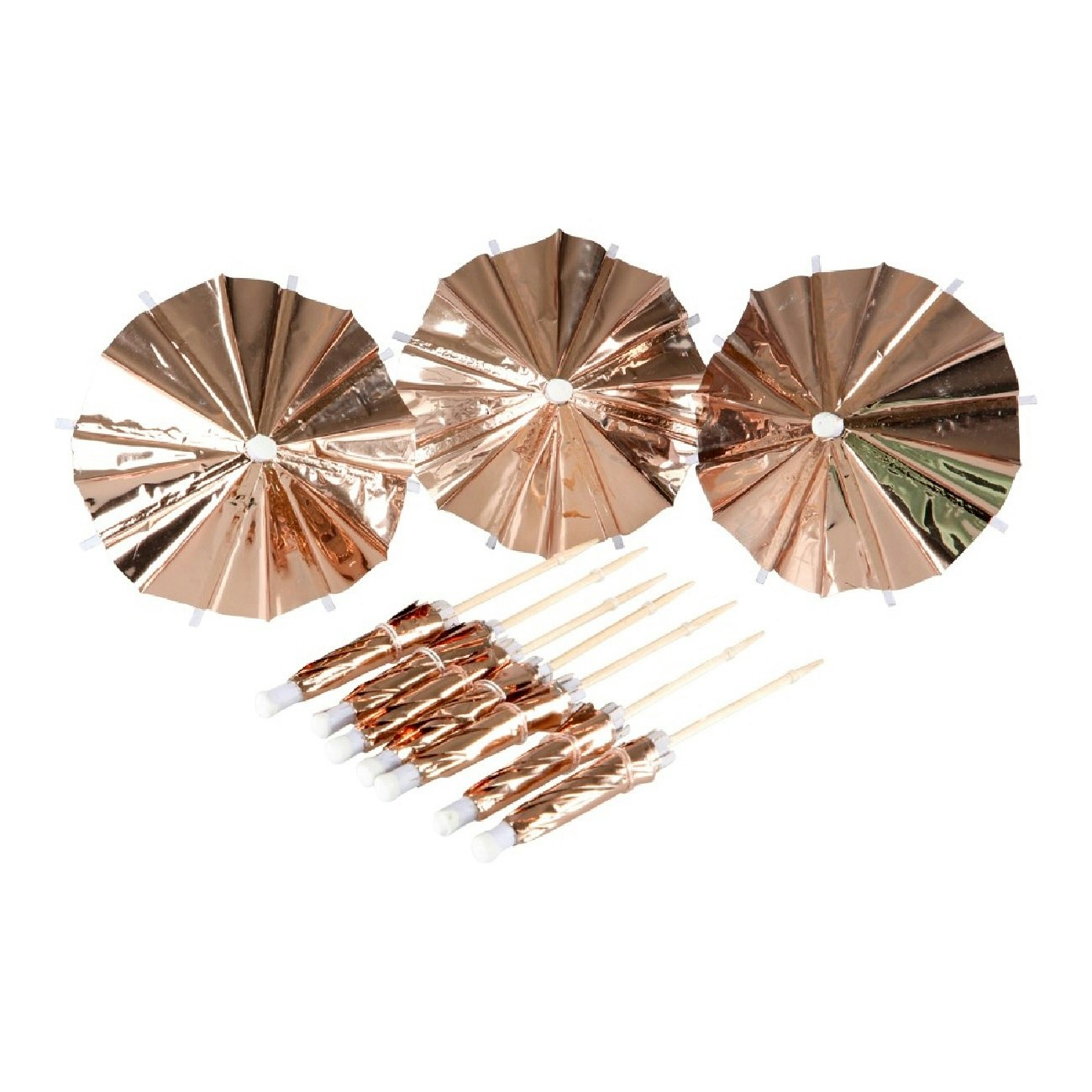 Partypicks Paraply Rosé Guld Metallic 10-pack