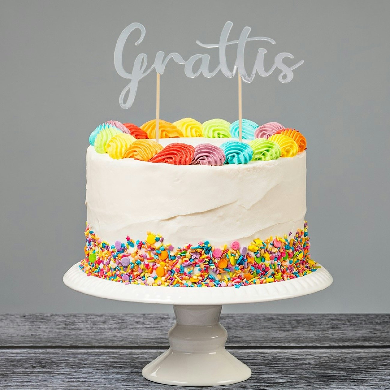 Cake Toppers Grattis Silver Metallic