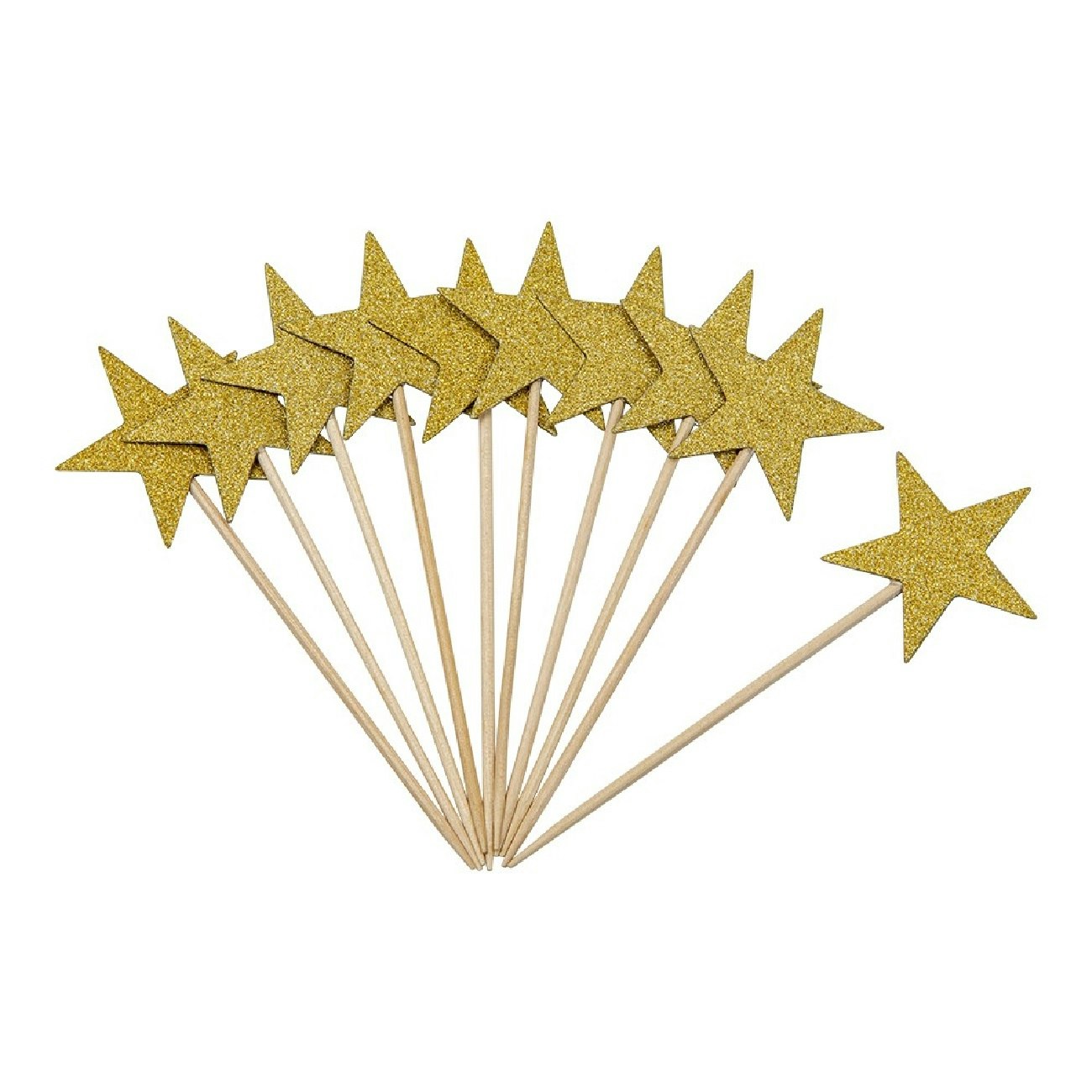 Tårtdekoration Stjärnor Guld Glitter 10-pack