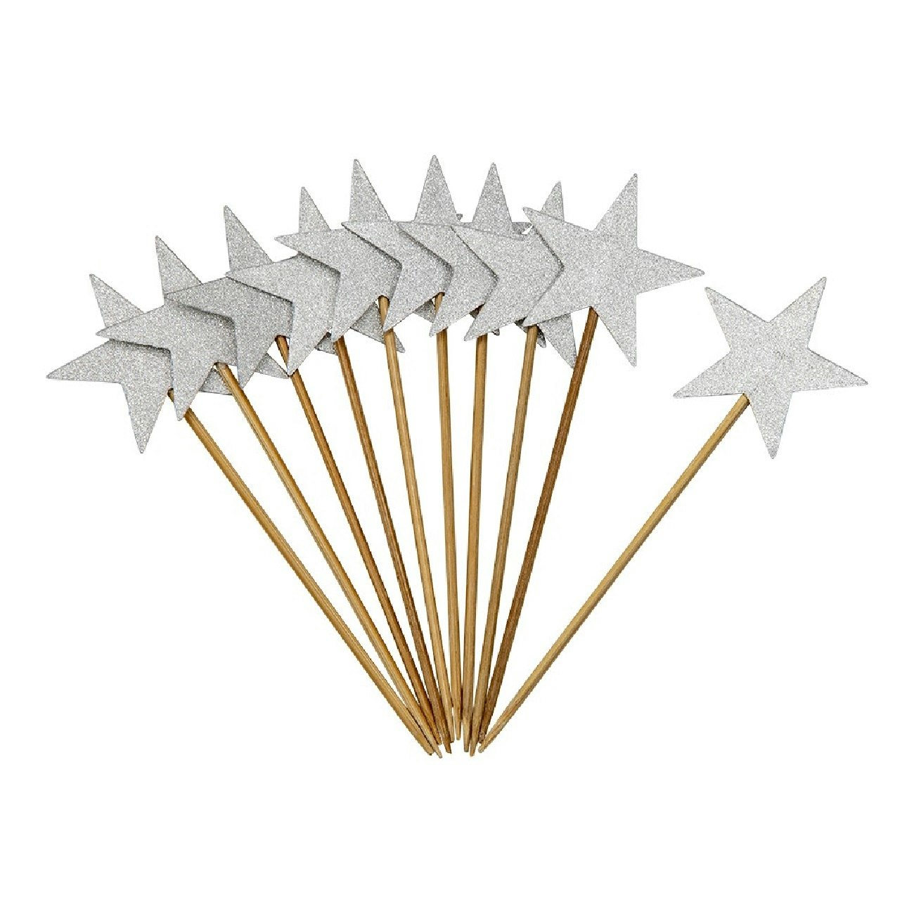 Tårtdekoration Stjärnor Silver Glitter 10-pack