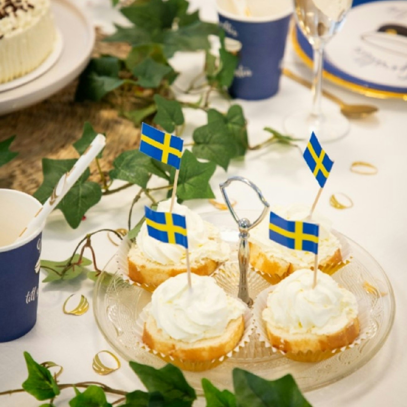 Tårtdekoration Cocktail Flagga Sverige 50-pack