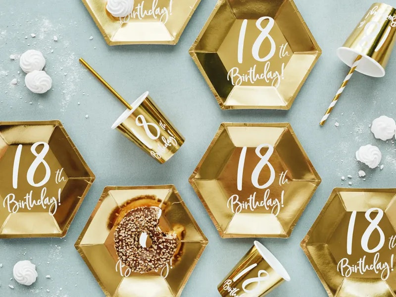 Papperstallrikar 18th Birthday Guld Metallic