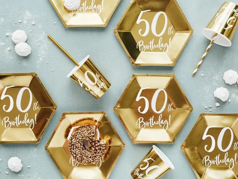Papperstallrikar 50th Birthday Guld Metallic