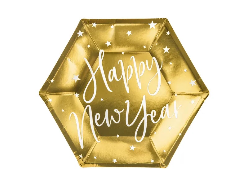Papperstallrikar Happy New Year Guld Metallic