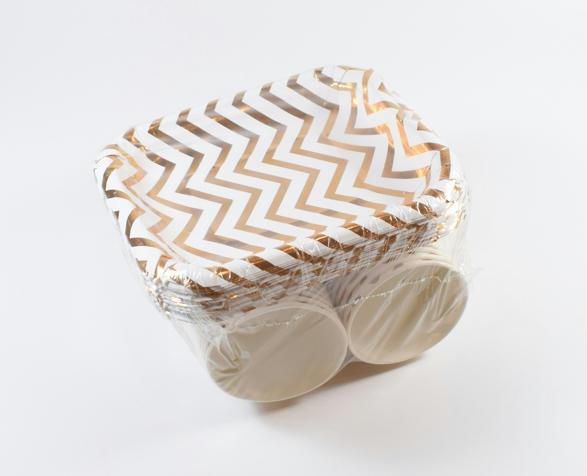 Pappersmuggar och Tallrikset Vit och Guld Metallic 20-pack