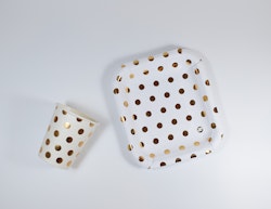 Pappersmuggar och Tallrikset Vit och Guld Metallic Dots 20-pack