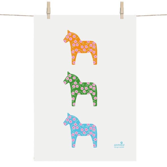 Tea towel - Dala horses, modern