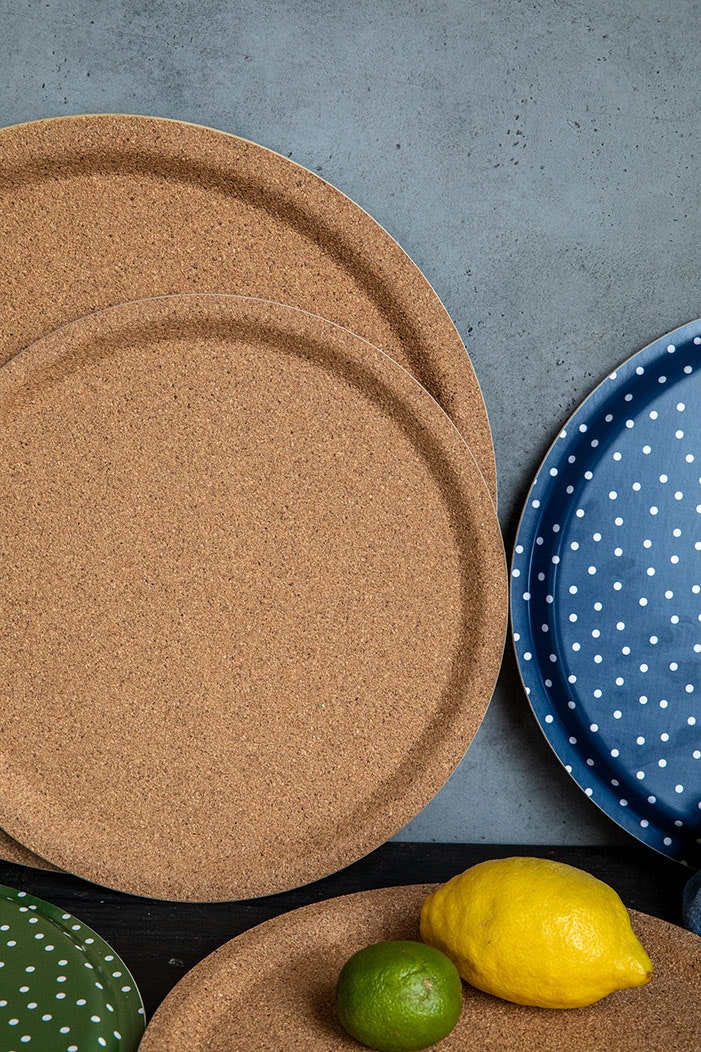 Round cork tray - blue
