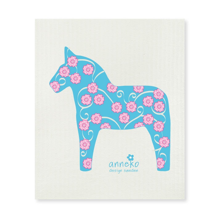 Dishcloth - Dala horse turquoise