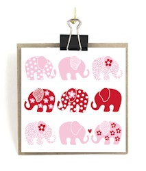 Stort kort med kuvert - Elefanter rosa/röd