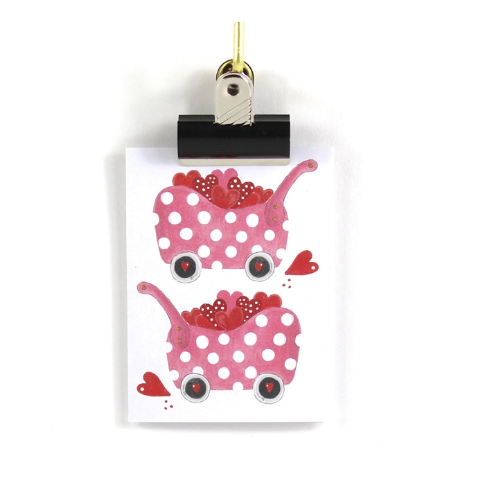 Små kort utan kuvert - Rosa kärleksvagn