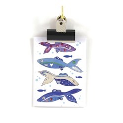 Små kort utan kuvert - Blå fiskar