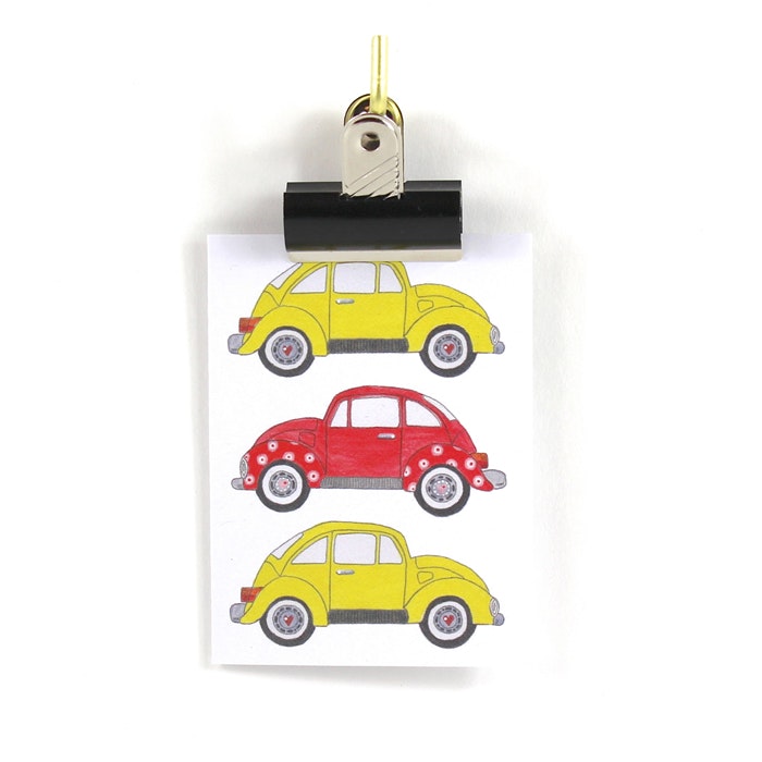 Små kort utan kuvert - VW bubbla Gul/Röd
