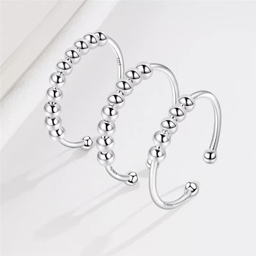Anti Stress Fidget Ring Sterling Silver S925 (8 pärlor) Högklassig Design