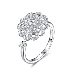 Anti Stress Ring Cubic Zirconia Rotating Flower Sterling Silver S925