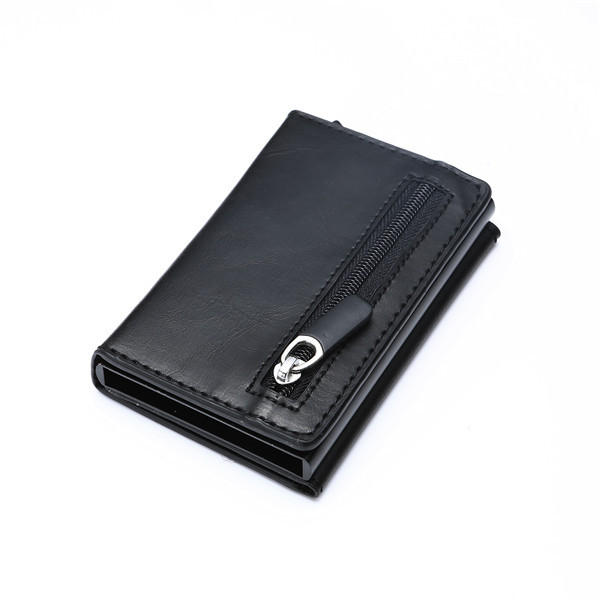 Korthållare RFID Läder Svart Plånbok med Dragkedja