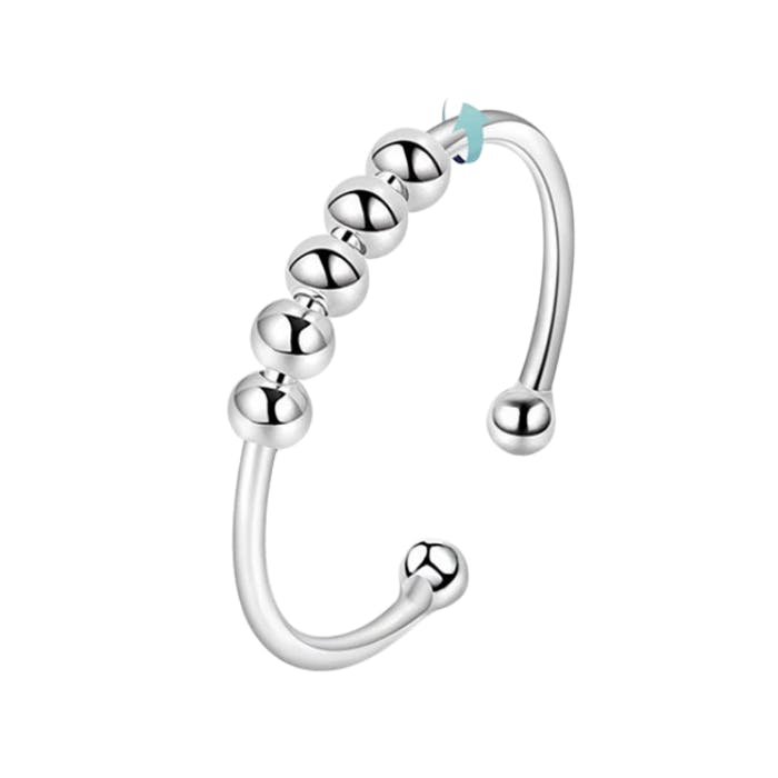 Anti Stress Fidget Ring Sterling Silver S925 (5 pärlor) Högklassig Design Stressring