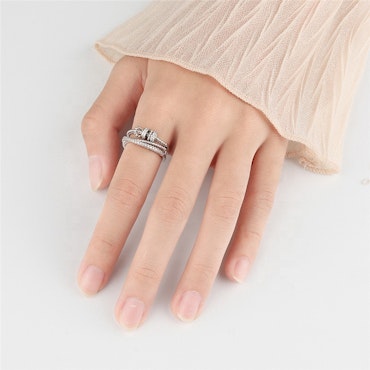 S925 Sterling Silver Roterande Fidget Ring med Cubic Zirconia Justerbar Silver Anti Stress