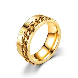 Ring Mens Spinner Roman Text Stainless Steel Gold