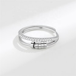 Elegant S925 Sterling Silver Roterbar Fidget Ring med Cubic Zirkonia Anti Stress Rogivande Silver