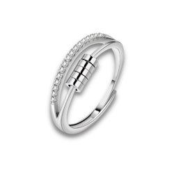 Elegant S925 Sterling Silver Rotatable Fidget Ring with Cubic Zirconia Anti Stress Calming Silver