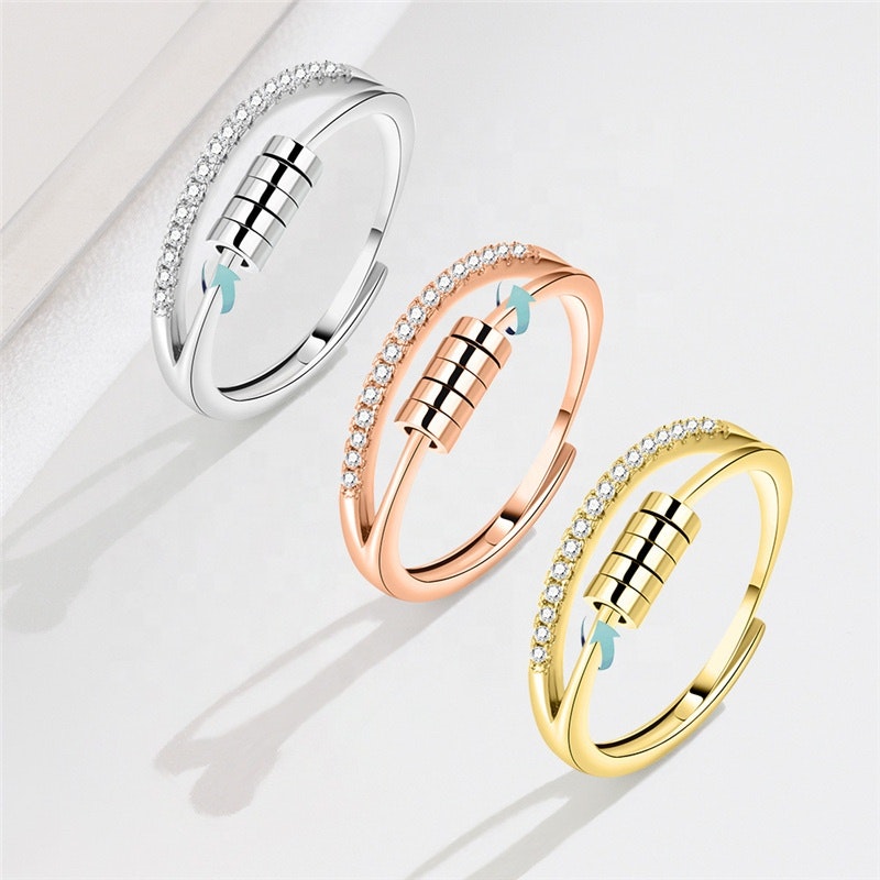 Elegant S925 Sterling Silver Roterbar Fidget Ring med Kubisk Zirkonia   Anti Stress Rogivande