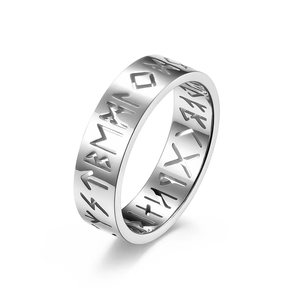 Nordisk Viking Ring Runskrift Silver Modern Design Smycke