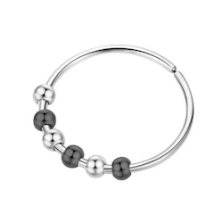 Anti Stress Ring Rostfritt stål Silver Svart Stressring 6 pärlor
