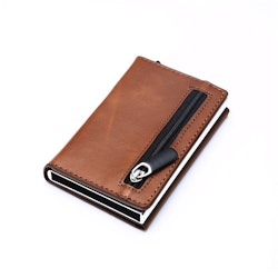 Card Holder RFID Leather Light Brown Wallet with Zipper
