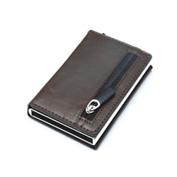 Card Holder RFID Leather Brown Wallet with Zipper