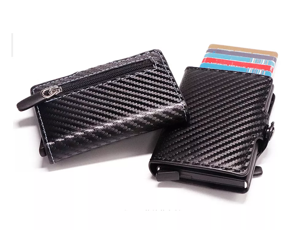 Kontokort / kreditkort & ID hållare RFID Carbon Fiber Style Grå
