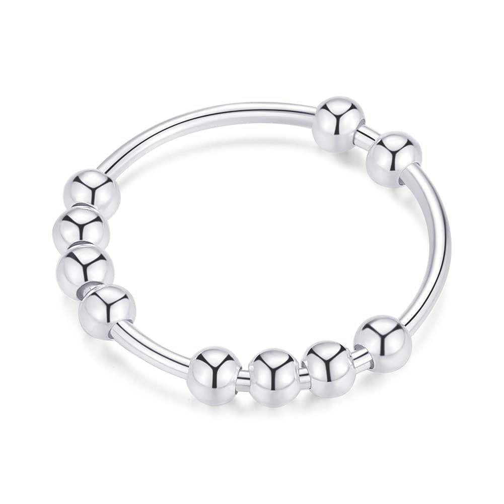 Anti Stress Ring S925 Sterling Silver 10 Pärlor Modern