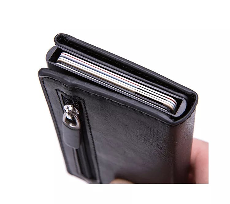 Korthållare RFID Läder Svart Plånbok med Dragkedja - Winty