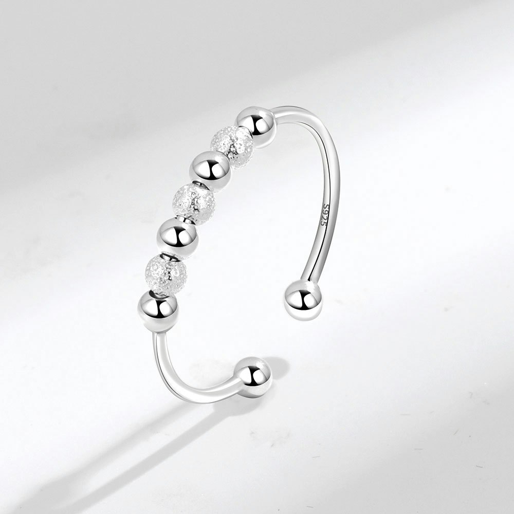 Anti Stress Ring S925 Sterling Silver 7 Pärlor Frost Justerbar