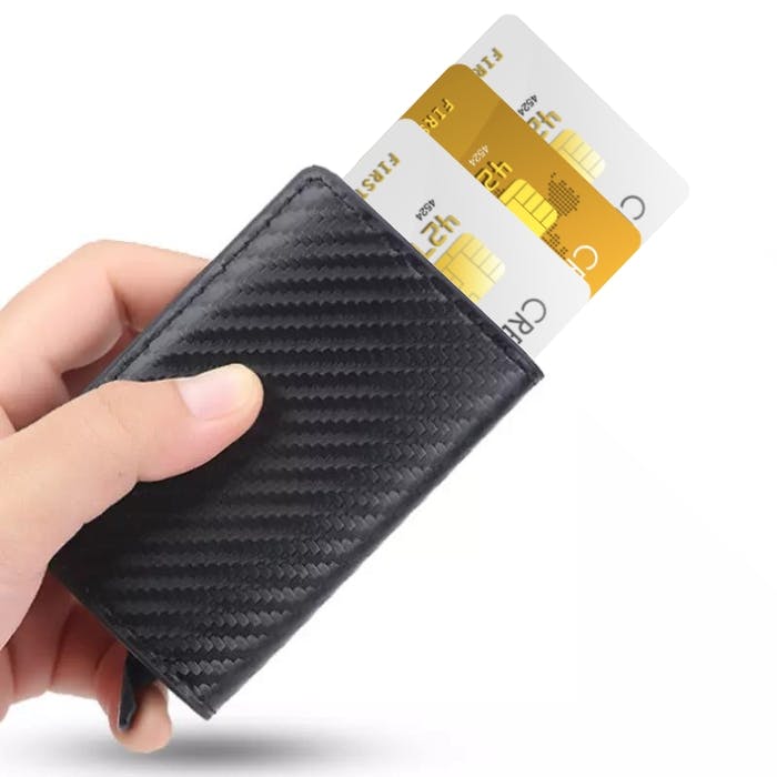 Korthållare Pop up RFID skydd Carbon Fiber Style Platina