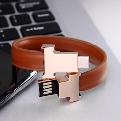 Laddkabel Armband USB Type-C till USB 2.0 Läder Brun
