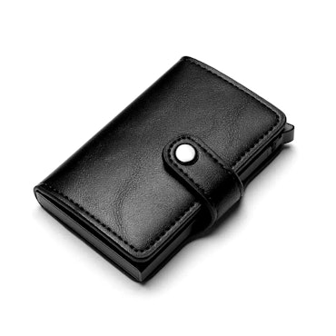 Korthållare Plånbok RFID Pop-Up Metall Sedelfack Läder Svart