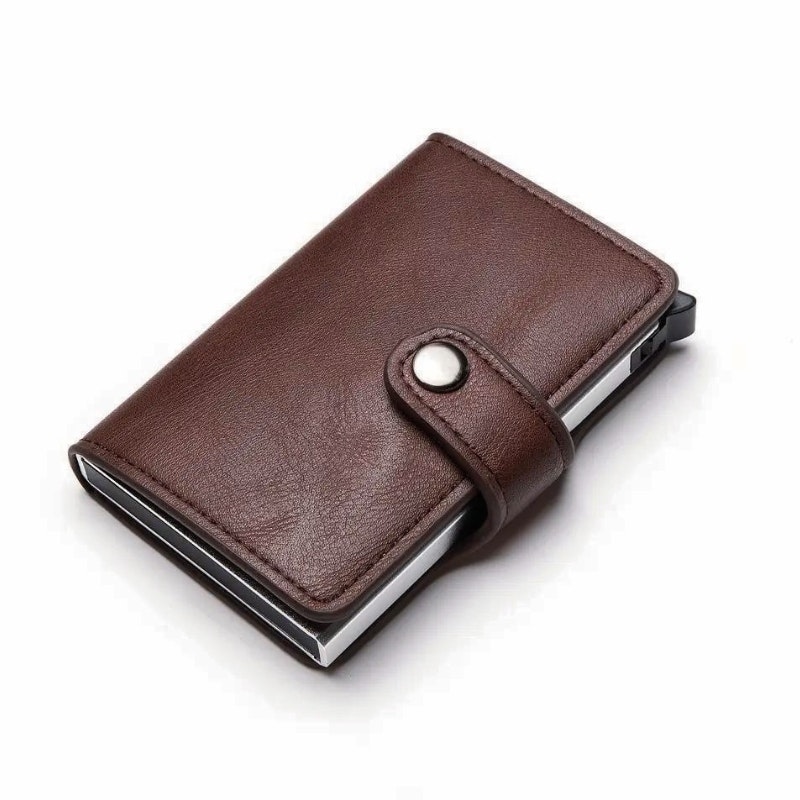 Korthållare Plånbok RFID Pop-Up Metall Läder Brun