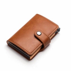 Korthållare Plånbok RFID Pop-Up Metall Läder Sedelfack Ljus Brun