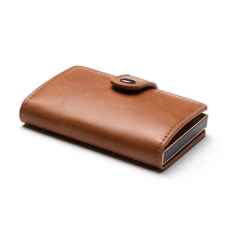 Korthållare Plånbok RFID Pop-Up Metall Läder Sedelfack Ljus Brun - Winty