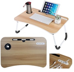 Laptopbord / Frukostbord för sängen m USB-portar o mugghållare